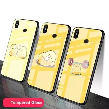 Cute duck Tempered Glass Phone Case For Redmi Note 5 6 7 8 Pro Note8T Note9S Redmi8 9 Cover Shell Redmi Note 6