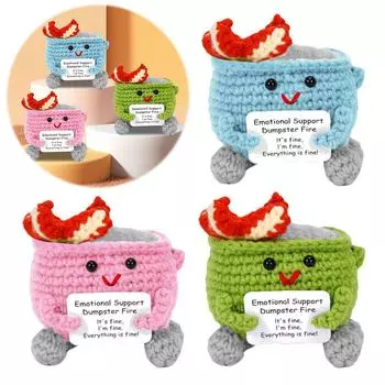 Cute Emotional Support Dumpster Fire Crochet Doll Whimsical Gift for Friends and Coworkers Perfect for Humorous Decor