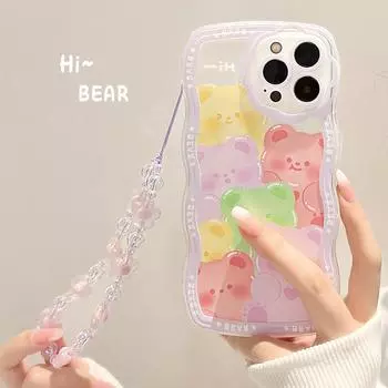 Cute Flower Cartoon Wavy Case For iPhone 14 13 12 11 Pro Max XR XS X 7 8 Plus SE Soft Silicone Bumper Cover With Hand Rope For iPhone14