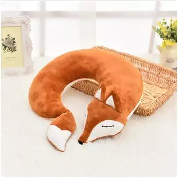 Cute Fox U Shape Neck Pillow Animal Cotton Plush Travel Car Home Pillow Health Care with Eye Mask Nap Animal Pillow Almohada 28x28x8cm