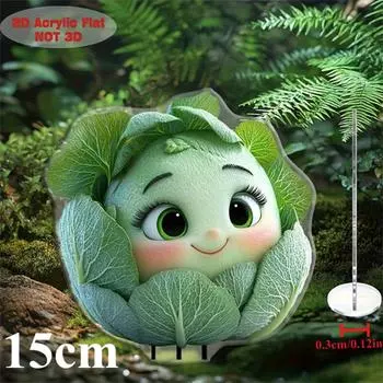 Cute green cabbage, 2D flat acrylic, decorative, suitable for garden, lawn, potted plant, outdoor, Christmas, Halloween 15cm