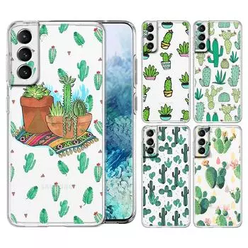 Cute Green Cactus Botany Phone Case For Samsung Galaxy S22 S21 S20 FE Ultra 5G S10 S10E S9 S8 Plus Note 10 20 Soft Clear Cover Samsung S10e