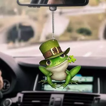 Cute Green Frog Pendant Small Acrylic Flat Ornaments Creative Frog Car Pendant Desktop style 8