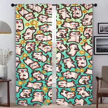 Cute Illustration Curtains for Bedroom Blackout Curtain for Room 2 Panel Home Interior Curtains Partition Shades Living Kitchen W60xH90cmx2pcs-CL