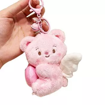 Cute Keychain with Expandable Heart shaped Pendant Practical Bear Keyring Mobile Phone Accessory Pendant for Backpack розовый