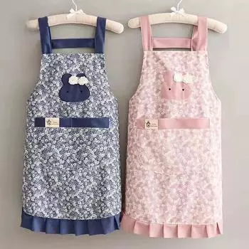 Cute Korean Style Anti-Oil Breathable Cotton Apron For Women Home Kitchen Cooking Breathable Wear Apron Floral Apron OneSize