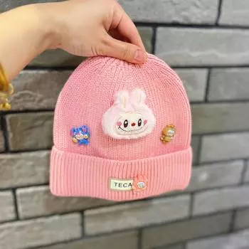 Cute Labubu Woolen Caps for Children, Warm and Windproof Knitted Caps, Ear Protectors and Head Covers for Boys and Girls 50-54cm