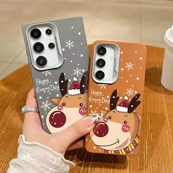 Cute Merry Christmas Elk Pattern for MagSafe Matte Case For Samsung S24 FE S23 Ultra S22 A55 A16 A54 A35 A15 Magnetic TPU Soft Shockproof Phone Cover Samsung S24 FE чёрный