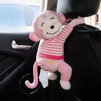 Cute Monkey Tissue Box For Car Seat Wall Hanging Cartoon Animals Roll Paper Towel Storage Box Interior Decorative Napkin Cases