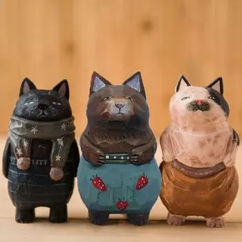 Cute Painted Cartoon Cat Sculpture Small Hand Engraving Cat Decorations Birthday Gift yellow cat