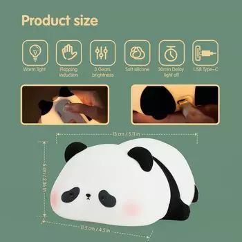Cute Panda Night Light LED Novelty Animal Night Lamp Food Grade Silicone 3 Level Dimmable Nursery Nightlight for Room Decor Gift тыква