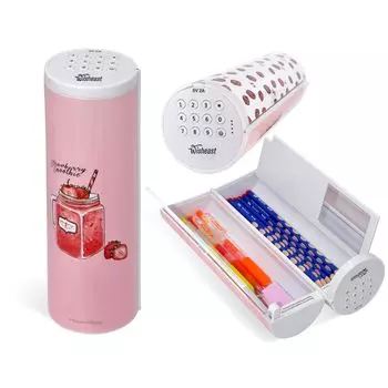 Cute pencil case for elementary school girls with a smart pencil simple and stylish password fun pencil pen standing type lock, holder, design, земляничный