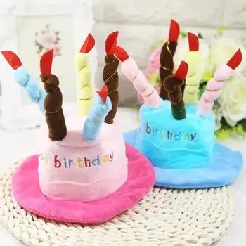 Cute Pets Dog Cats Birthday Caps Adjustable Corduroy Colorful Candles Small/Medium Dog Hat Puppy Cats Cosplay Costume Headwear синий