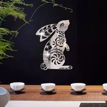 Cute rabbit mirror acrylic wall sticker 3D three-dimensional decoration room bedroom living room wall home self-adhesive