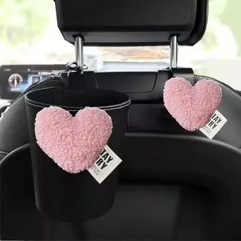 Cute Retro Red Heart Leather Car Trash Bin Back For Back Seat Headrest Hanging Organizer Rubbish Storage Bag Auto Accessories