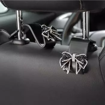 Cute Safety Seat Hooks Vehicle Head Holder Organizer Grocery Hanger Bag Car Accessories Dimond Bow Hooks Storage Supplies
