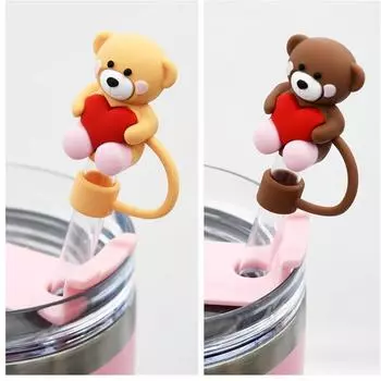 Cute Silicone Straw Plug 10mm 3D Heart-shaped Drinking Straw Dust Cap Drinkware Dust-proof Straw Tips Cover Cup Accessories