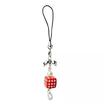 Cute Strawberry Cube Bowknot Pendant Phone Straps Lanyard Pocket Keychain Strap Backpack Charm Car Keys Decoration Chain 2