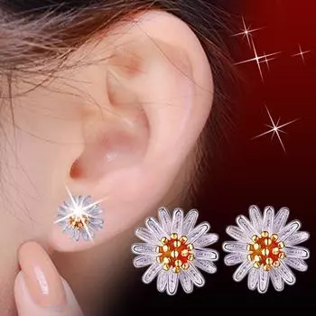 Милые серебряные серьги-гвоздики Sun Flower Daisy, модные женские серьги, серебряные украшения для ушей, подвеска, женские аксессуары