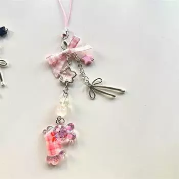 Cute Sweet Cat Bunny Bow Beaded Phone Lanyard Strap Keychain Pendant Anti Lost Phone Chain Bag Ornaments Girly Phone Charm Gifts