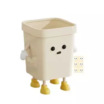 Cute Trash Can 12/16L Cartoon Garbage Bin with Eyes Hands Legs Plastic Open Top Waste Basket for Kitchen Office Bathroom S A
