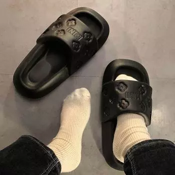 Cute Woman Slippers White Sandals Slides Platform Open Toe Shoes for Women 2024 Thick Summer on Beach Kawaii Black Natural Skin 36