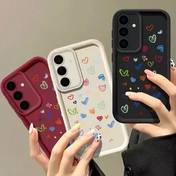 Цветной чехол для телефона с принтом маленьких сердец любви для Samsung S24 S23 S22 Ultra S21 S20 FE A55 A35 A54 A52 A34 A14, противоударный защитный чехол для объектива из мягкого ТПУ Samsung S24 чёрный