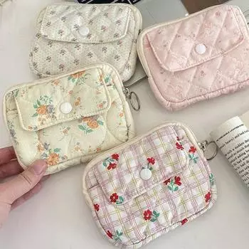 Цветочная гигиеническая салфетка, помада, мини-держатель для вещей, сумка, чехол, милый мультяшный цветочный стеганый чехол для документов, карт, монет, денег, кошелька