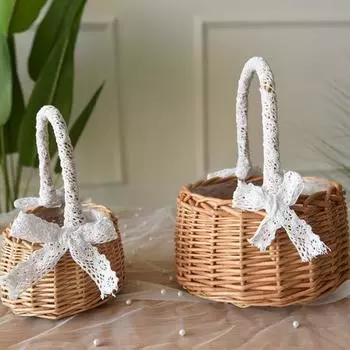 Цветочная корзина с кружевным дизайном, декоративная с ручкой, корзина для хранения продуктов для пикника для пеших прогулок 2