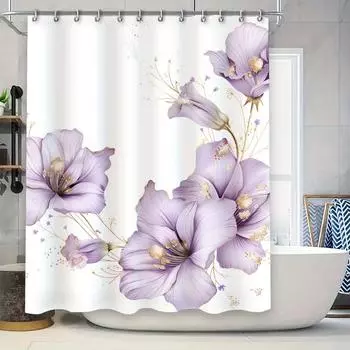 Цветочная шторка для душа Декор для ванной комнаты Белая Водонепроницаемая Печать Цветок Коврик для ванной Подкладка для душа Украшение туалетной комнаты Индивидуальный размер Доступен W90xH180cm