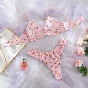 Цветочный Бохо Комплект Бюстгальтер Женский Многоузорный Комплект Нижнего Белья из 2 Предметов Бюстгальтер + Трусики Интимные Вещи XS