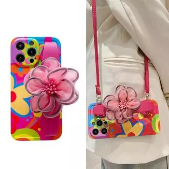Цветочный браслет для Apple 15 Чехол для мобильного телефона Graffiti IPhone14 Messenger Rope 16promax Силиконовый мягкий чехол для женщин iPhone15