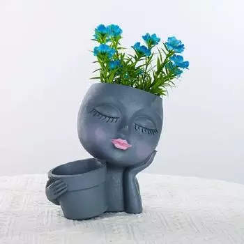Цветочный горшок Head Face Planter - Двойные цветочные горшки в одном для комнатных и уличных растений Кашпо из смолы с дренажным отверстием белый