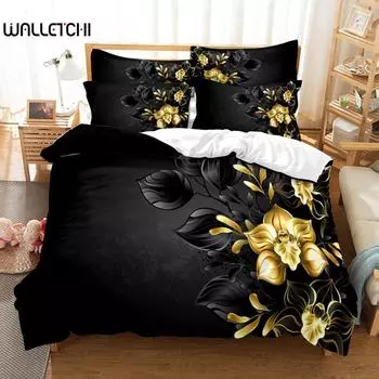 Цветочный пододеяльник, комплект постельного белья Queen King Size, цветущий золотой цветок, комплект постельного белья для девочек и женщин, яркий цветочный мотив, пододеяльник EU single(135x200cm)