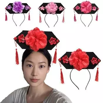Цветок розы Hanfu Цветочная повязка на голову с кисточками Детские ленты для волос Забавный обруч для волос в китайском стиле Вечерние