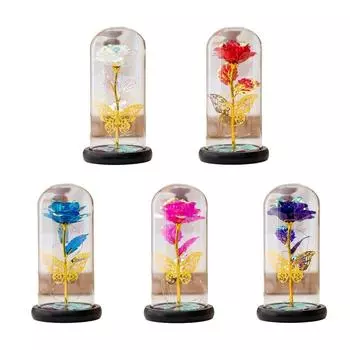 Цветы розы Forever Flower из золотой фольги в стеклянном куполе со светодиодной подсветкой Подарок на День святого Валентина День матери Годовщина свадьбы X3UC