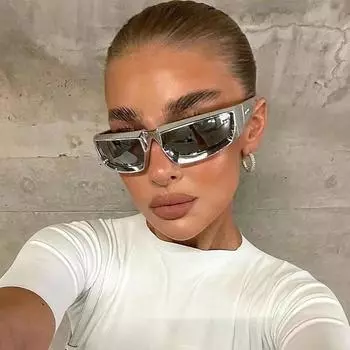 Cycling Sports Sunglasses Y2K Futuristic Silver Hip Hop Dance Sunglasses Glasses