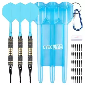 CyeeLife Darts Пластиковые наконечники Профессиональный набор мягких наконечников для дротиков 18 г с чемоданом и 30 дополнительными наконечниками для электронных мишеней для дартса - (черный) (синий) синий