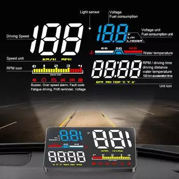 D5000 Проекционный дисплей OBD Автомобильный HUD Проектор HD для лобового стекла Км/ч MPH Цифровой спидометр Дисплей Smart Water Temp Dashboard