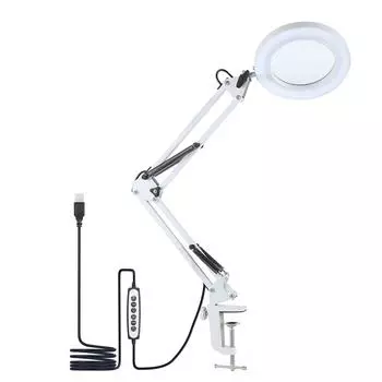 D C5V 2A 8W 80LEDs Настольный светильник с 5-кратной лупой Поворотный кронштейн Настольная лампа с питанием от USB чёрный