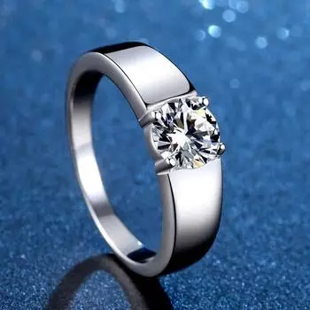 D Цвет 1CT Муассанит Кольцо для Мужчин Стерлингового Серебра 925 пробы с имитацией бриллианта Обручальное кольцо Классическая круглая огранка с кольцом GRA 7