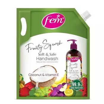 DABUR Fem Fruity Squash Soft & Safe Handwash - 1500Ml|Enriched With Goodness Of Coconut Milk & Vitamin E|Long Lasting Fragrance