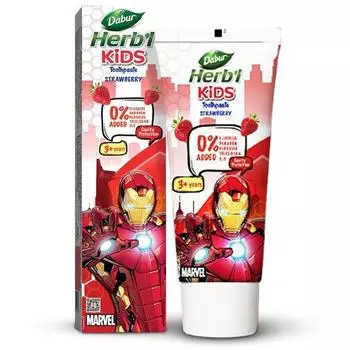Dabur Herb l Kids Iron Man Toothpaste | 3+ Years | Strawberry Flavour | 80g | No added chemicals | Cavity protection | Fights germs | Strong Teeth