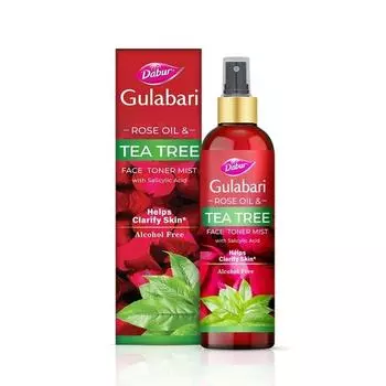Dabur Тоник для лица с маслом розы Гулабари и чайного дерева, спрей и розовая вода с салициловой кислотой - 100 мл | Лечит прыщи, черные точки и белые угри | Подтягивает