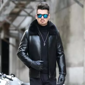 Dad s Loose Down Jacket Men s Thickened Fox Fur Collar Genuine Leather Jacket Jacket Middle-aged and Elderly Thickened M