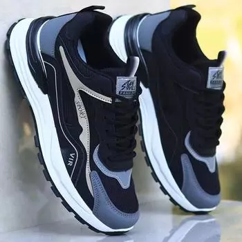 Dad shoes 2024 new sports shoes versatile, lightweight and soft running shoes, leather breathable men s casual shoes 39 чёрный