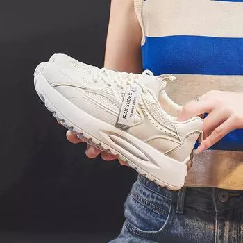 Dad Shoes Women s New Summer Breathable Mesh Shoes Platform White Shoes Sports and Leisure Running Shoes 35 чёрный
