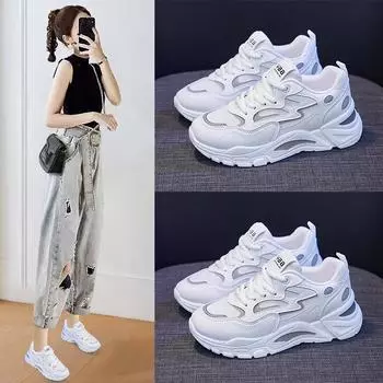 Женские летние туфли Dad Shoes, новые, стиль Ins, универсальные, на платформе, спортивная обувь, удобные и износостойкие, повседневные, маленькие белые туфли для женщин 35
