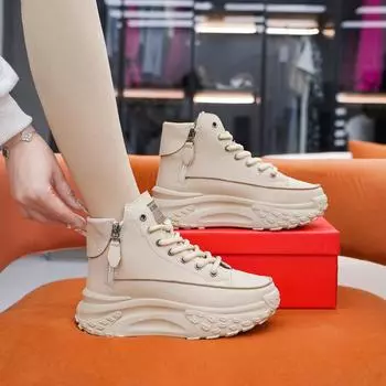 Daddy Shoes женские осенние высокие спортивные повседневные универсальные на платформе модные короткие ботинки трендовая обувь маленькие белые туфли 35