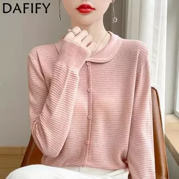 DAFIFY Женская мода повседневная осень-зима однотонный принт длинный рукав поло воротник свитера M85-52.5 kg розовый